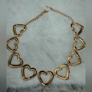 Stunning Goldtone Open Heart Link Necklace Statement Chunky Chain Adjustable